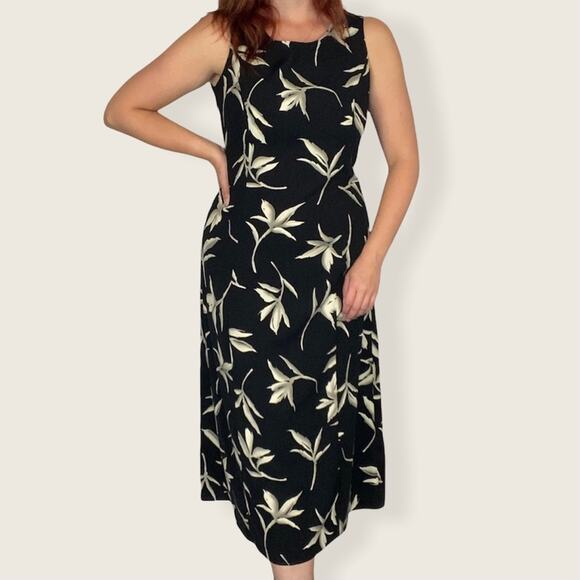 Vintage 90s Size 8 Neutral Tropical Floral Print Sleeveless Midi/Maxi Dress - Picture 5 of 11